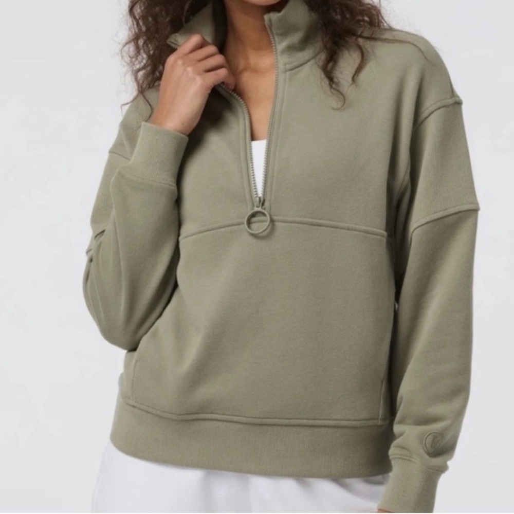 Vuori Olive Green Quarter-Zip Pullover Sweatshirt